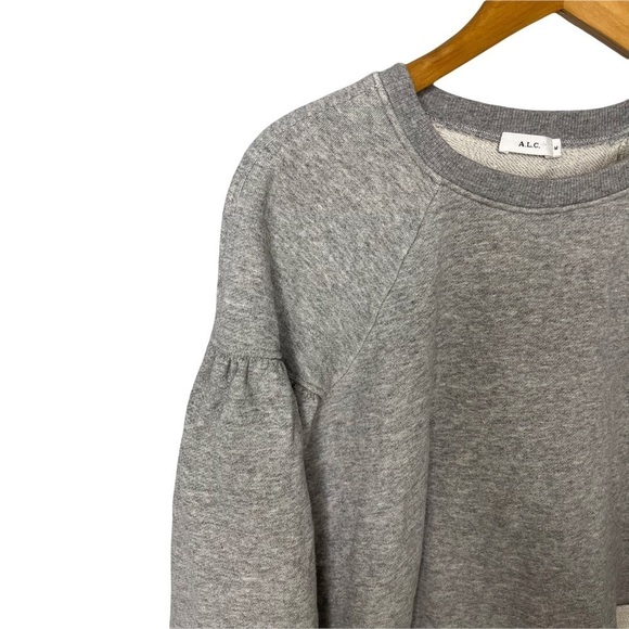 A.L.C. Gilmore Puff Sleeve Rolled Hem Cropped Sweatshirt Gray Size Medium - Picture 3 of 7